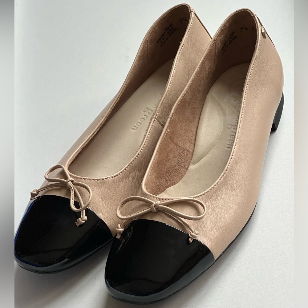 PAUL GREEN Beige & Black Cap-Toe Ballet Flats (Fits 9.5–10) - Picture 4 of 16